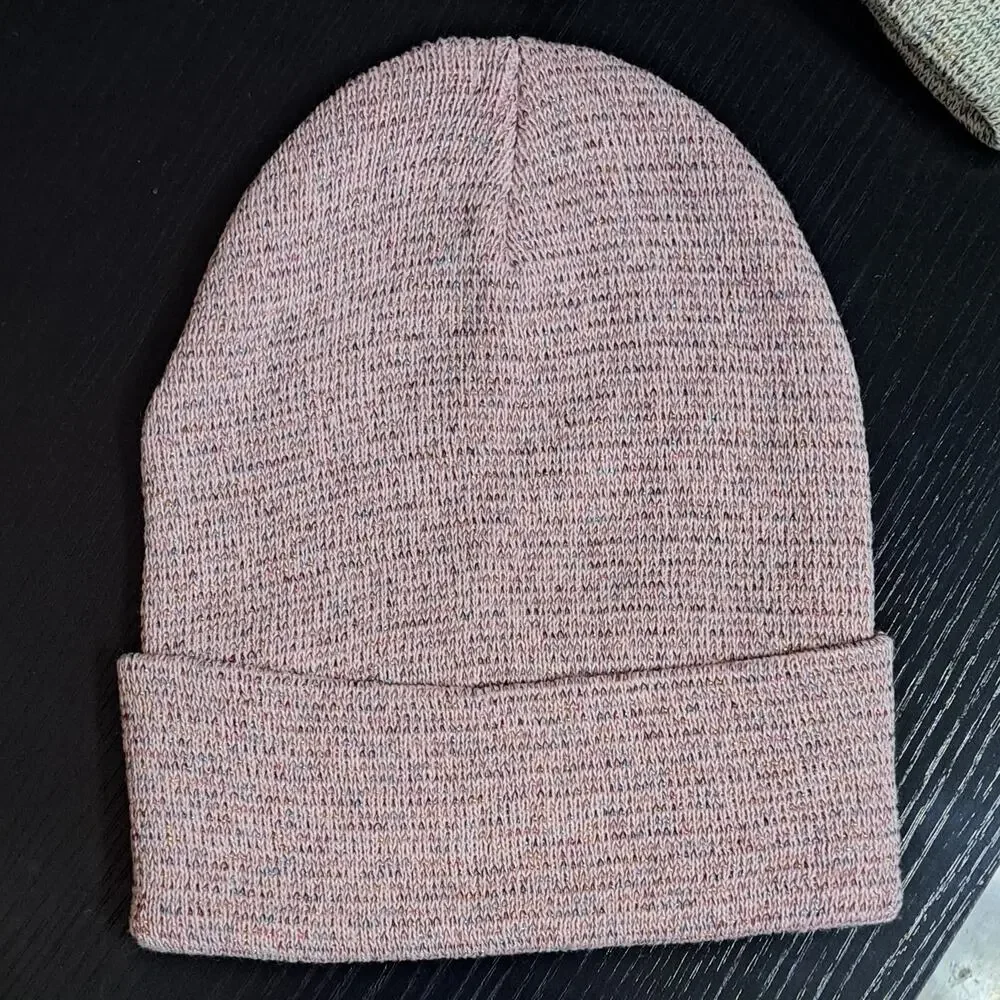 3 Winter Knit Toboggan Beanie Hats Solid Color With Rainbow Sparkle Threads OSFM